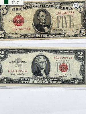 Red Seal 1928F $5 and 1963 $2. .