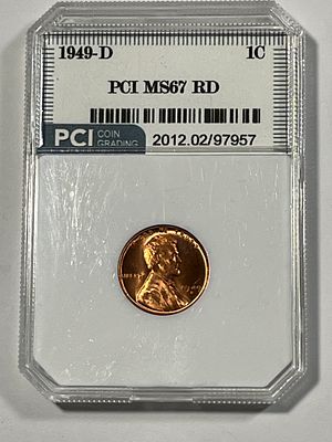 1949-D Lincoln Wheat Cent Red MS67. PCI Graded