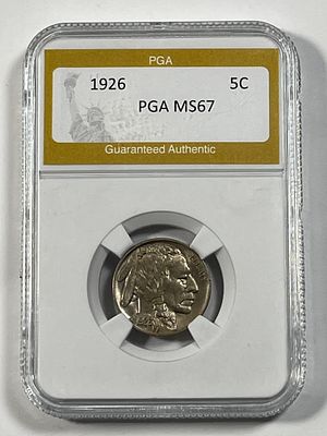 1926 Buffalo Head Nickel PGA MS67. Precise Grading Authentication