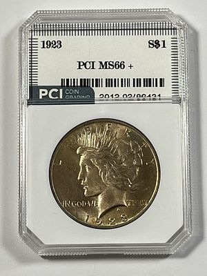 1923 Peace Dollar PCI MS66+. PCI coin grading