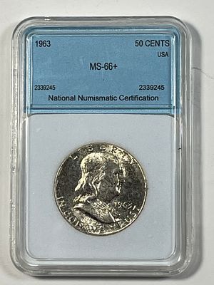 1963 Franklin Half Dollar MS66+. National Numismatic Certification