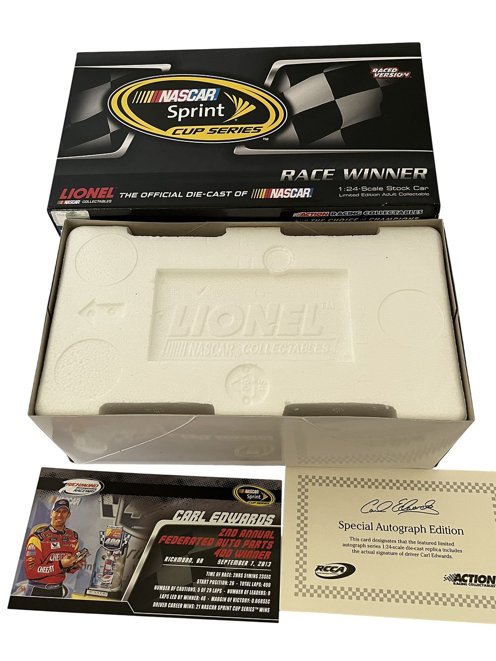 Lot 330t: Lionel Racing Carl Edwards Autographed Richmond Win Ford Fusion, 2013