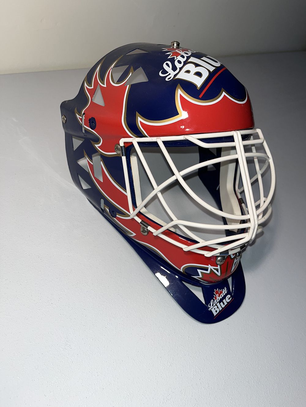 Lot 221: Labatt Blue Promotional Replica Hockey Goalie Mask, circa 1990s