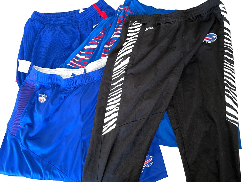 Lot 268e: Buffalo Bills Collection of Official Team-Issued and Fan Apparel including Nike and Zubaz