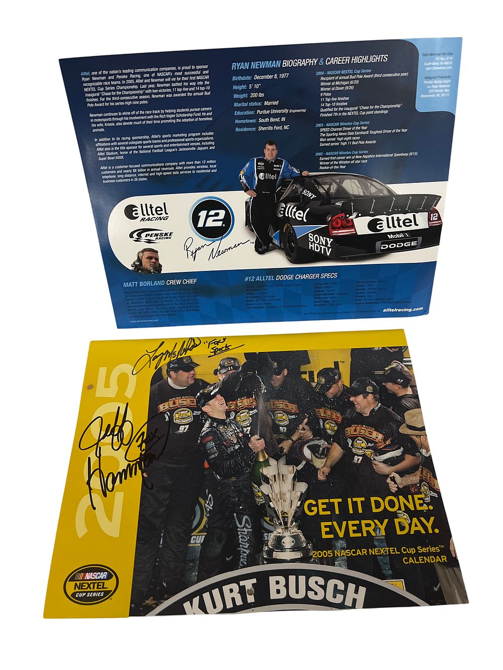 Lot 751a: Penske Racing and NASCAR Promotional Ephemera Including Signed Kurt Busch Calendar Cover, circa 2005