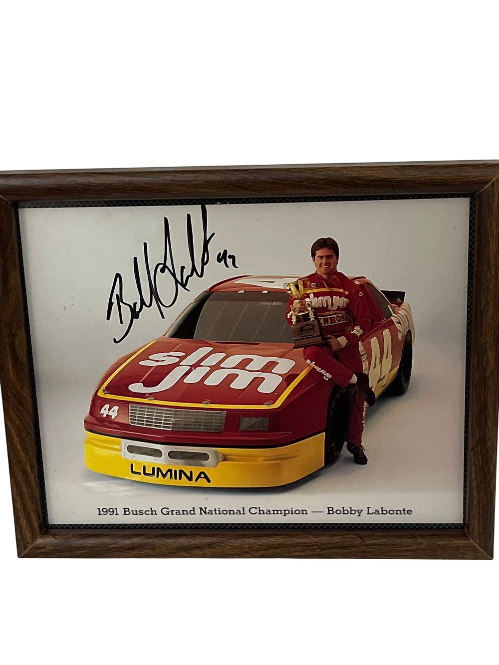 Lot 751b: Bobby Labonte Signed 1991 Busch Grand National Champion Photograph, Unauthenticated