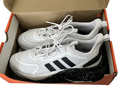 Adidas Kaptir Flow Athletic Sneakers, White Mesh with Paint-Splatter Midsole. Appears to have 