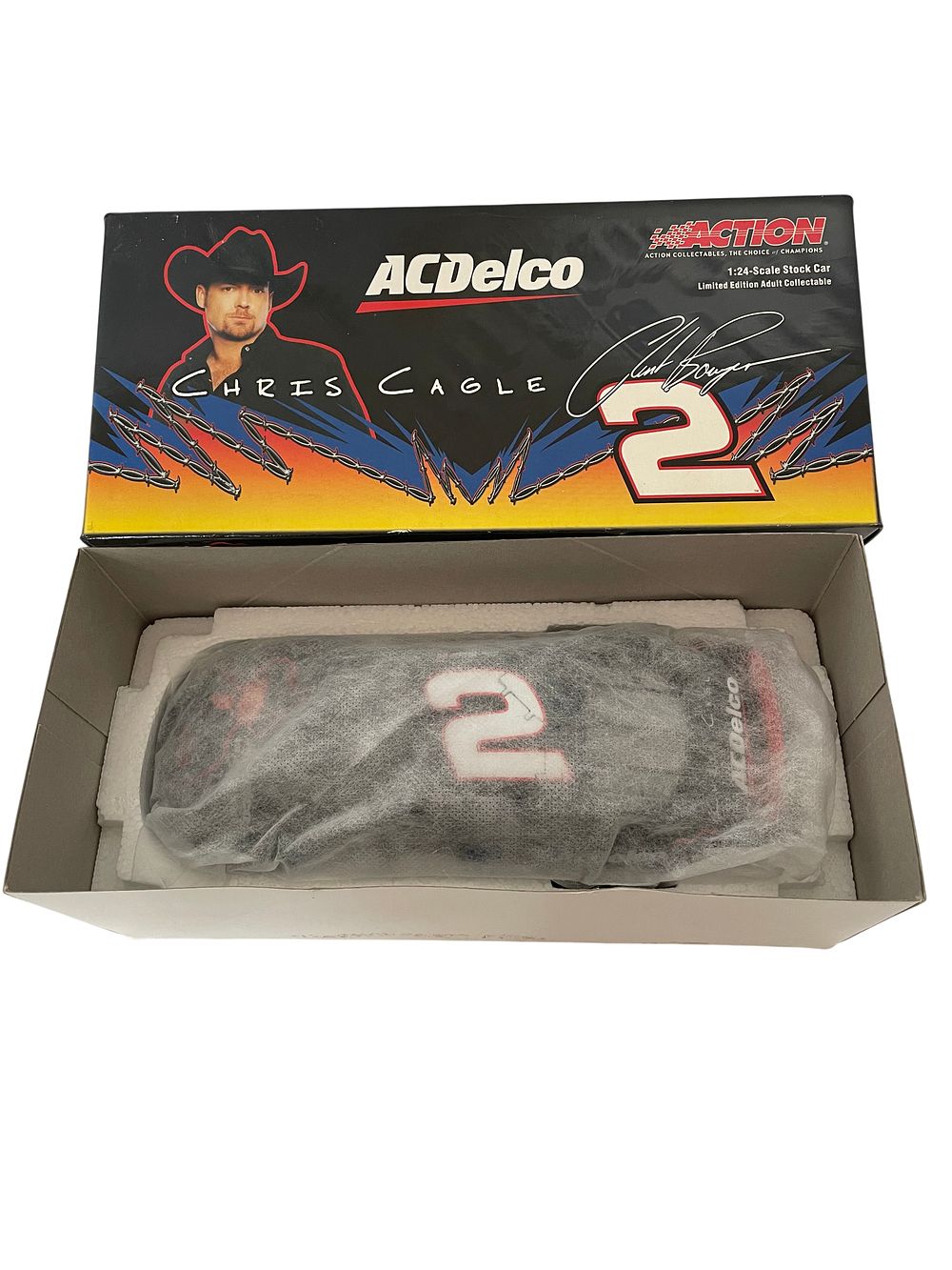 Lot 305k: Clint Bowyer 2005 Action Racing #2 AC Delco Chris Cagle Chevrolet Monte Carlo 1:24 Scale Die-Cast Stock Car
