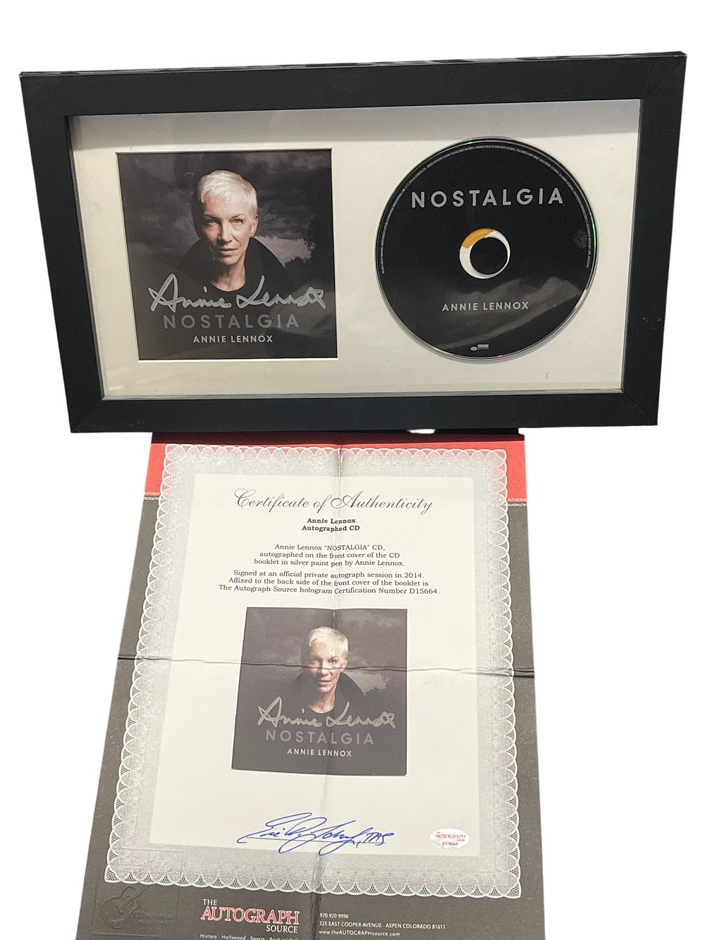 Lot 126: Annie Lennox Signed Nostalgia CD and Booklet Framed Display