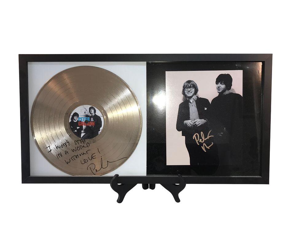 Lot 154: Peter Asher Autographed Framed Display with Souvenir Gold Record and Photograph