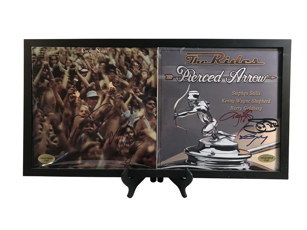 Lot 156: Two Autographed LP Records Featuring Crosby-Nash and The Rides Framed Together