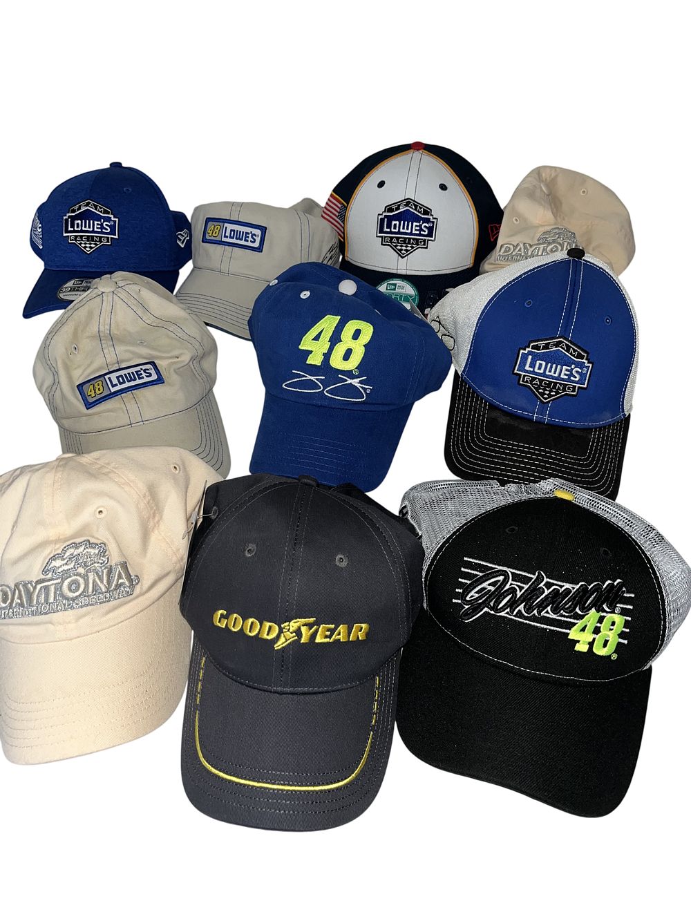 Lot 3004: A Lot of Ten Jimmie Johnson No. 48 Lowe's Racing and NASCAR Baseball Caps