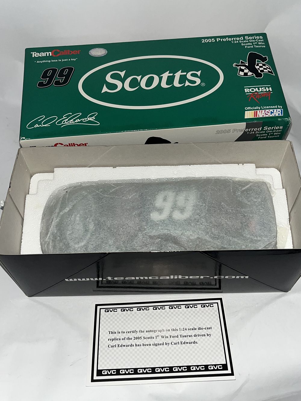 Lot 443: Carl Edwards Autographed Team Caliber 2005 Scotts 1st Win Ford Taurus