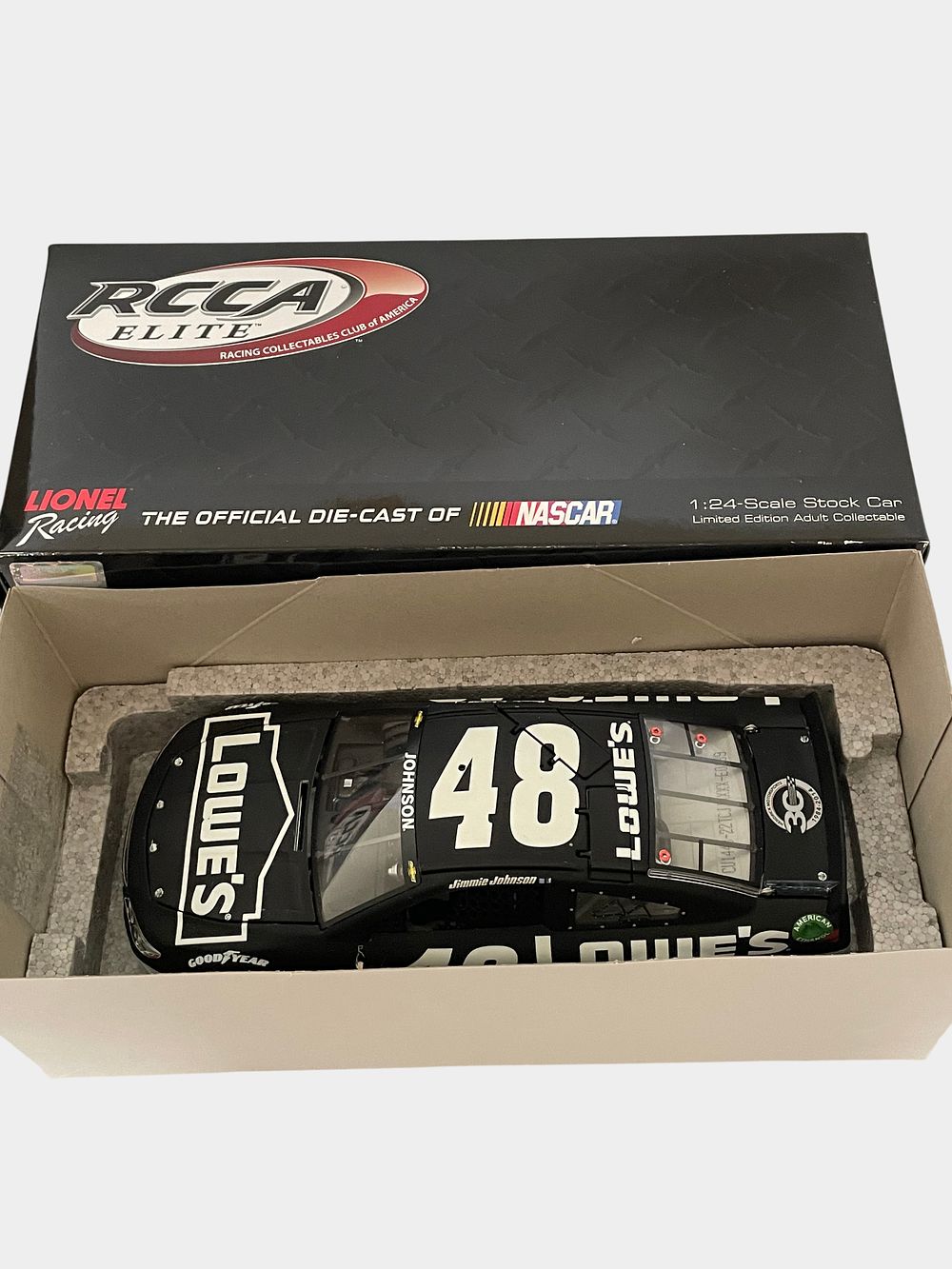 Lot 446: Jimmie Johnson 2014 #48 Lowe's Test Car RCCA Elite 1:24 Scale Die-Cast Stock Car