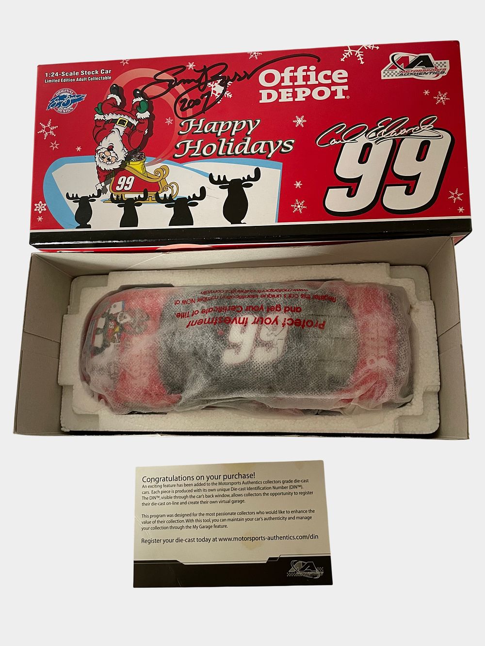 Lot 450: Carl Edwards, Sam Bass Signed 2007 Office Depot Happy Holidays Car