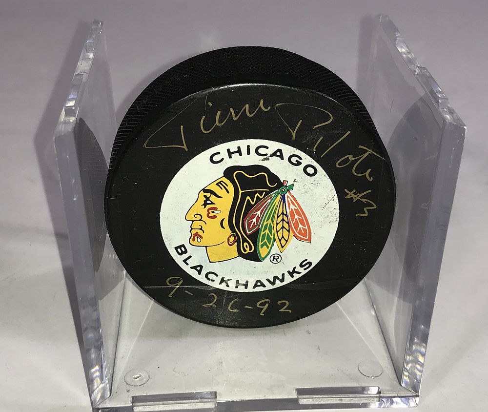 Lot 241c: Autograph Chicago Blackhawks Puck Pierre Pilote
