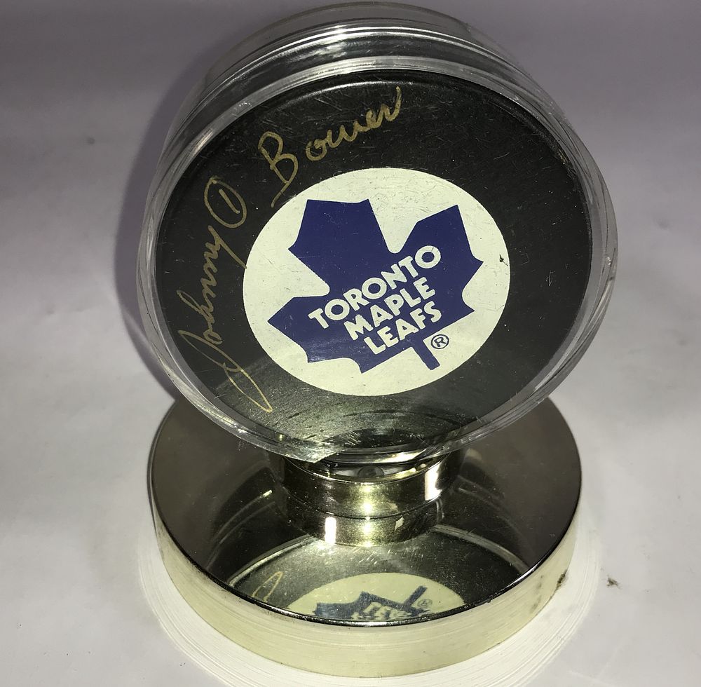 Lot 241h: Autographed Johnny Bower Toronto Maple Leafs Puck