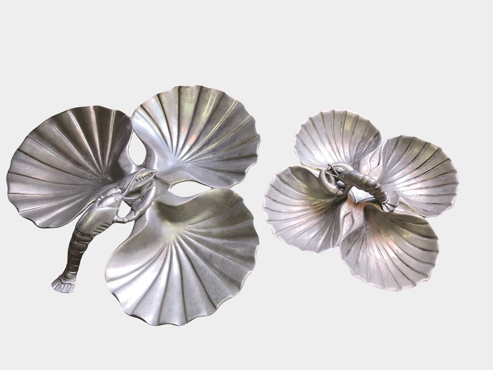 Lot 66: Cast Aluminum Lobster and Scallop Shell Serving Trays