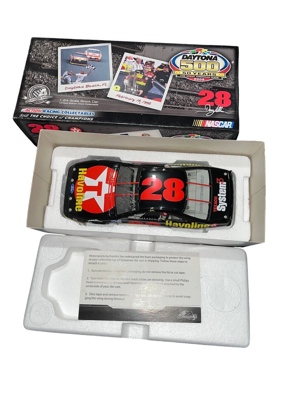 Lot 302: Davey Allison Signed #28 Havoline 1992 Ford Thunderbird Daytona 500 50th Anniversary Edition