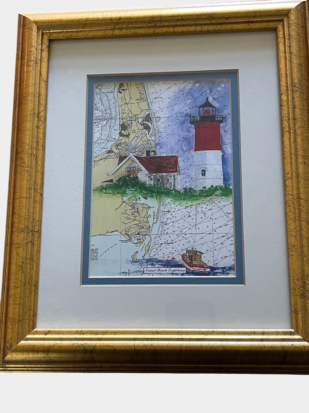 Lot 103: Charles A. Burrows, Nauset Beach Lighthouse, Watercolor and Gouache on Nautical Chart