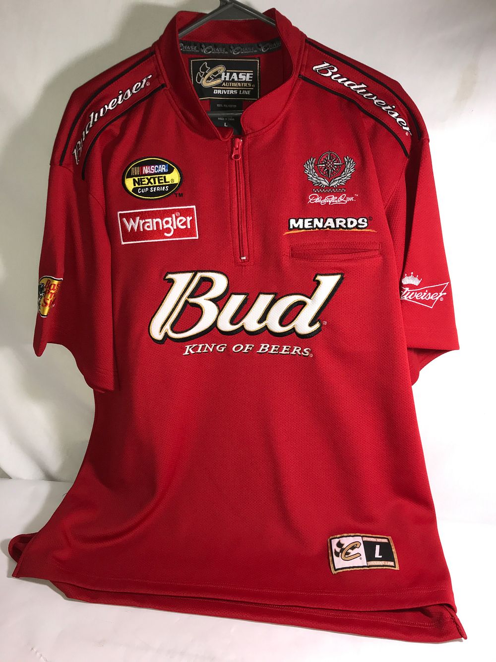 Lot 619: Dale Earnhardt Jr #8, Budweiser quarter zip Large