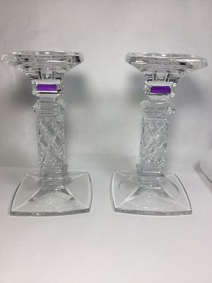 Waterford Marquis Pillar Candlestick Holders. Both are in very good Condition, each weighs 