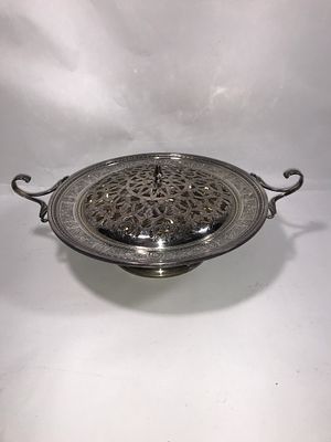 Sterling Wedgwood Pierced Lid Serving Dish. Has an ornate decorative engraving and baroque style 