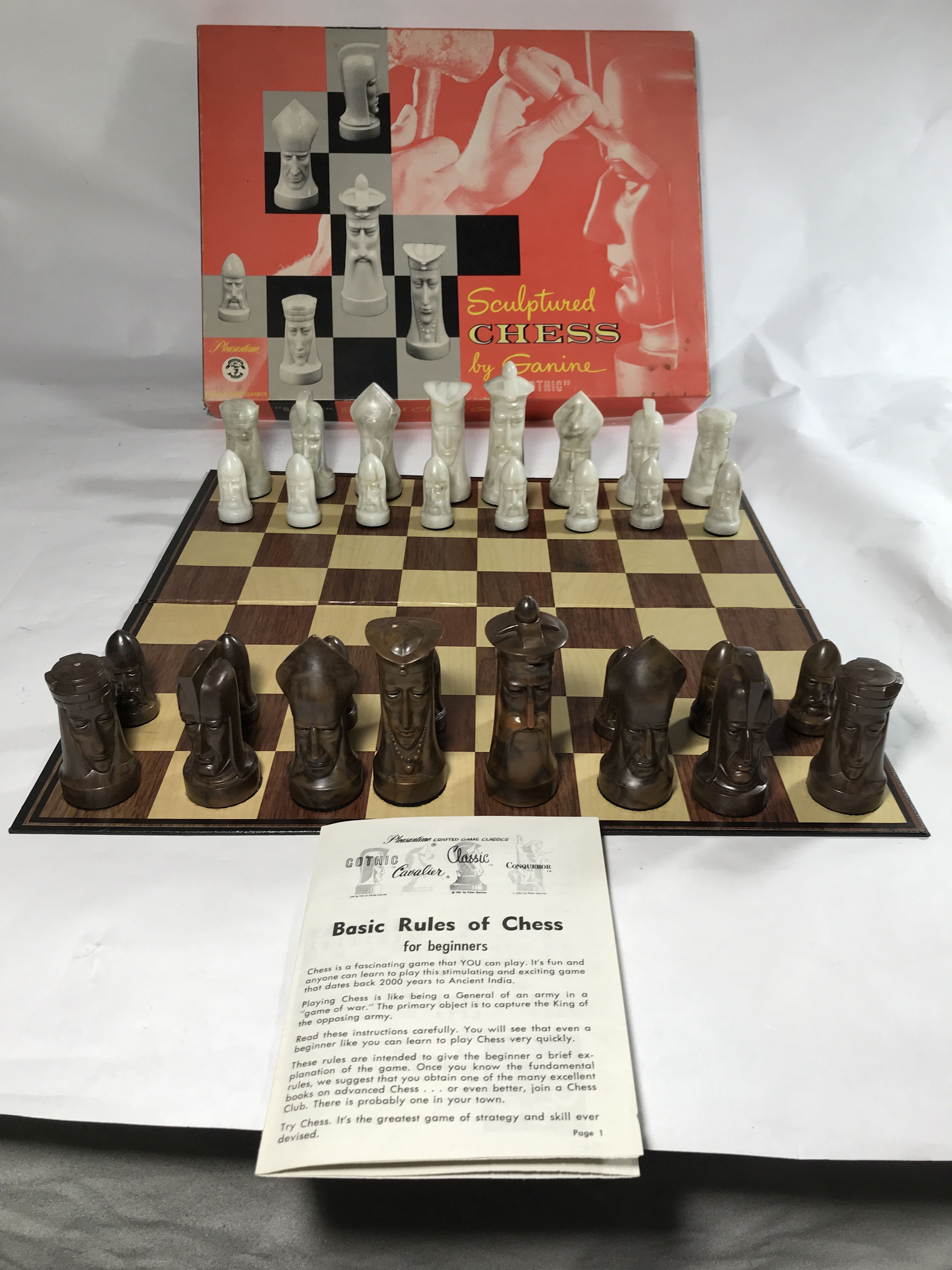 Sculptured Gothic Chess Board & Game Pieces