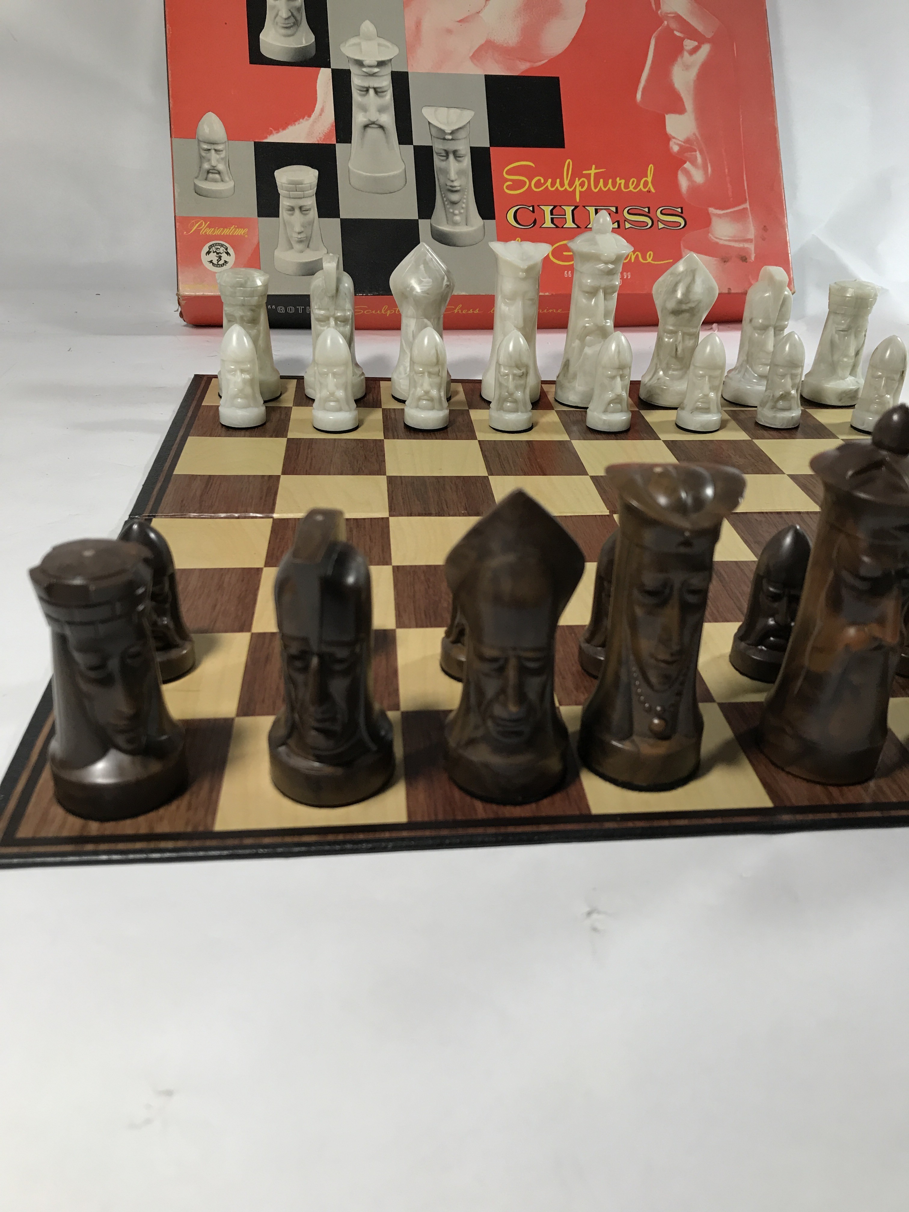 Sculptured Gothic Chess Board & Game Pieces