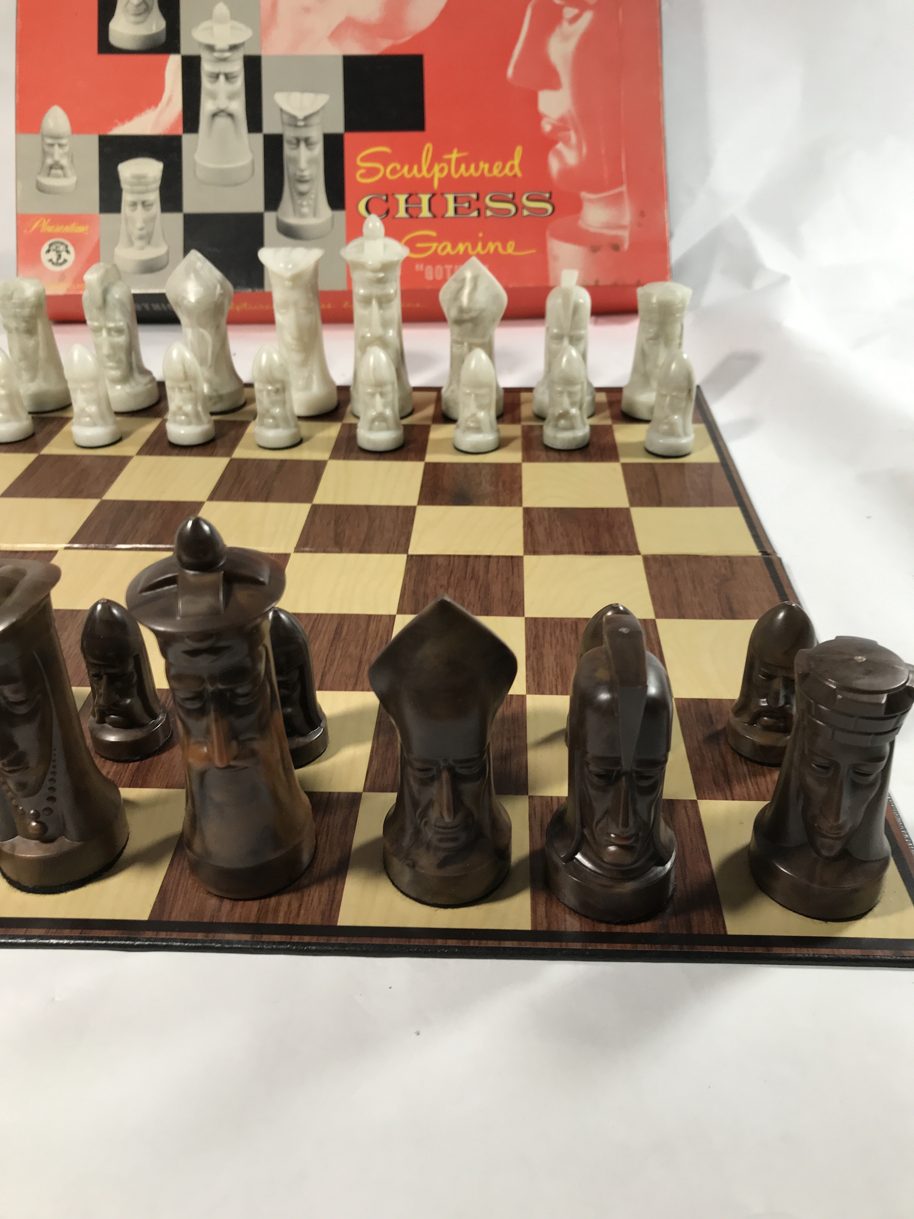 Sculptured Gothic Chess Board & Game Pieces