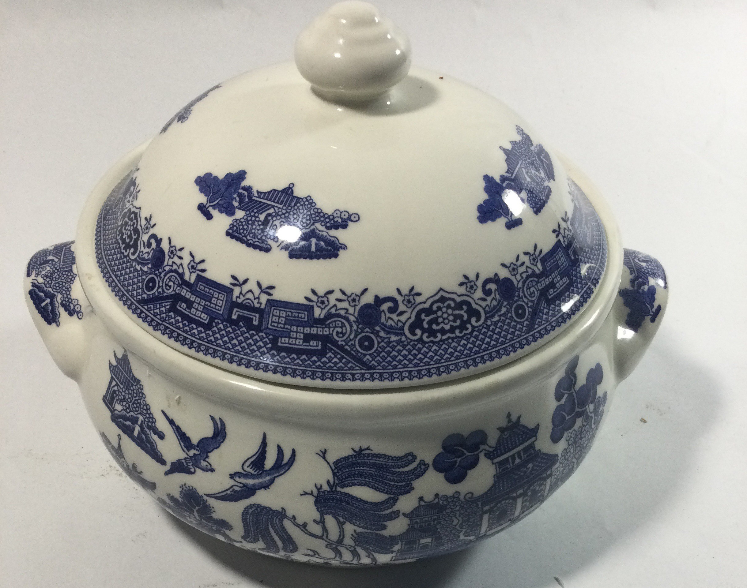 Vintage Churchill Willow Blue Covered Veggie Bowl