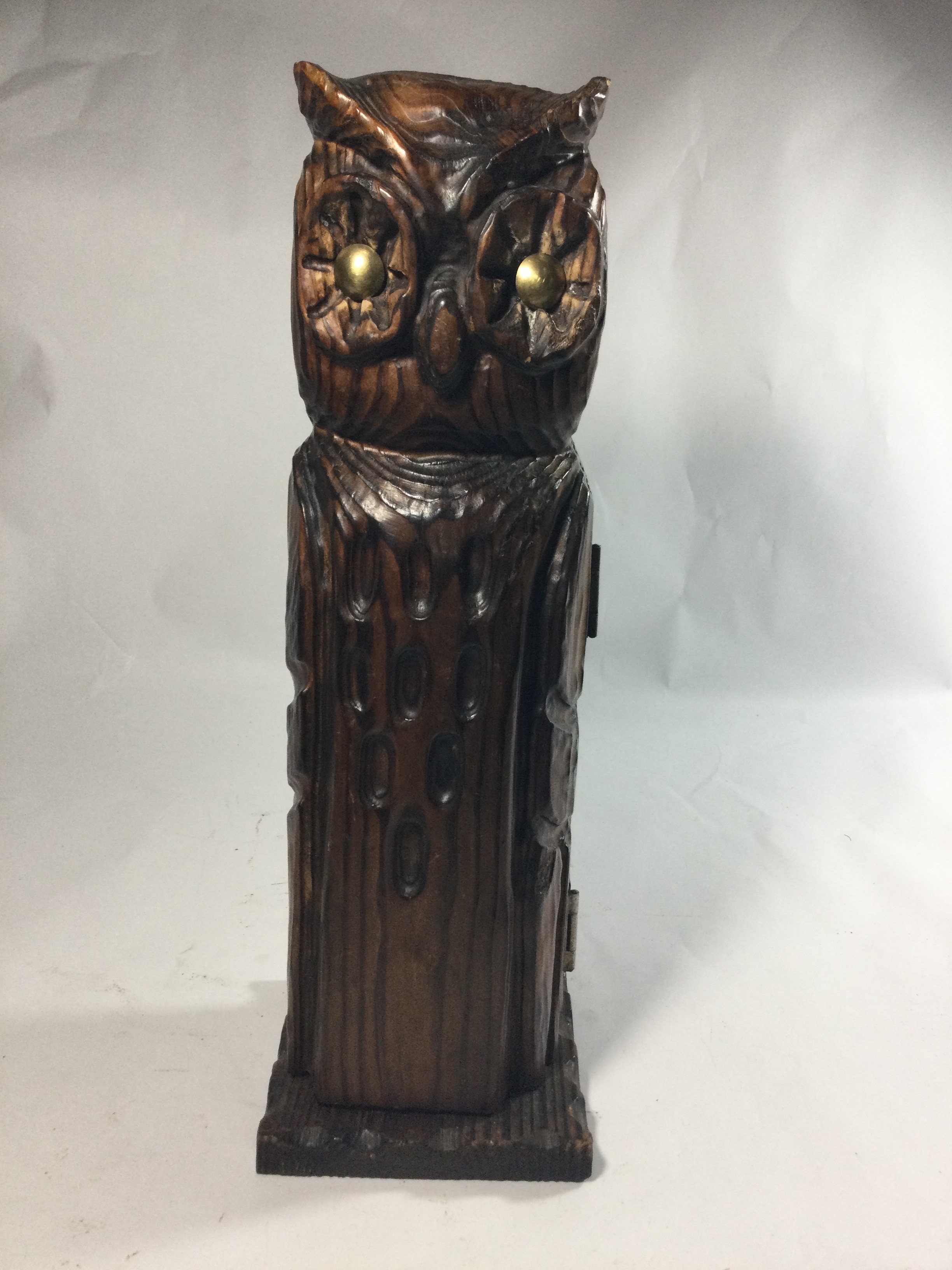 Carved Wood Owl Wine Bottle Holder