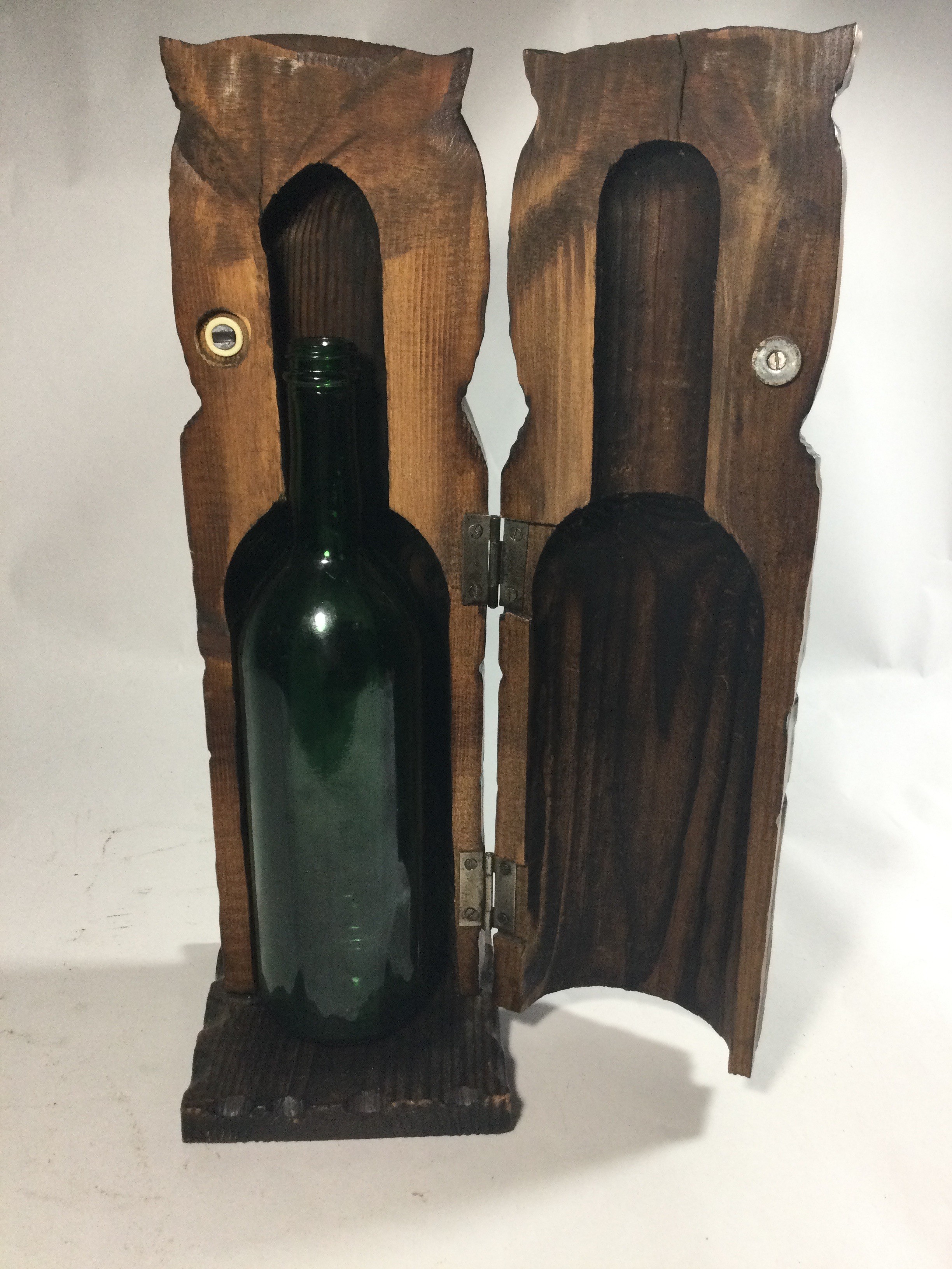 Carved Wood Owl Wine Bottle Holder