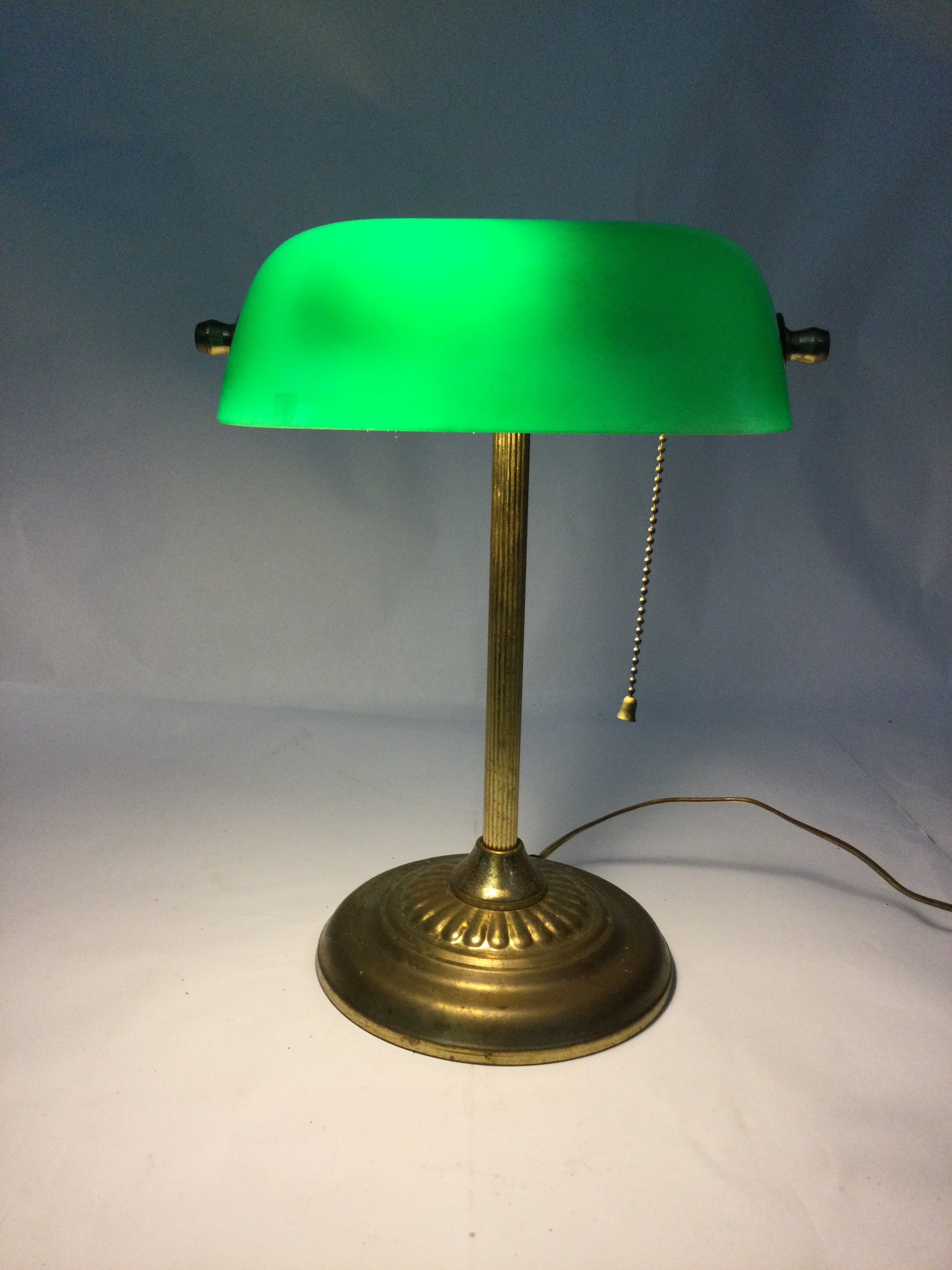 Vintage Bankers Lamp Emerald Green Glass Shade