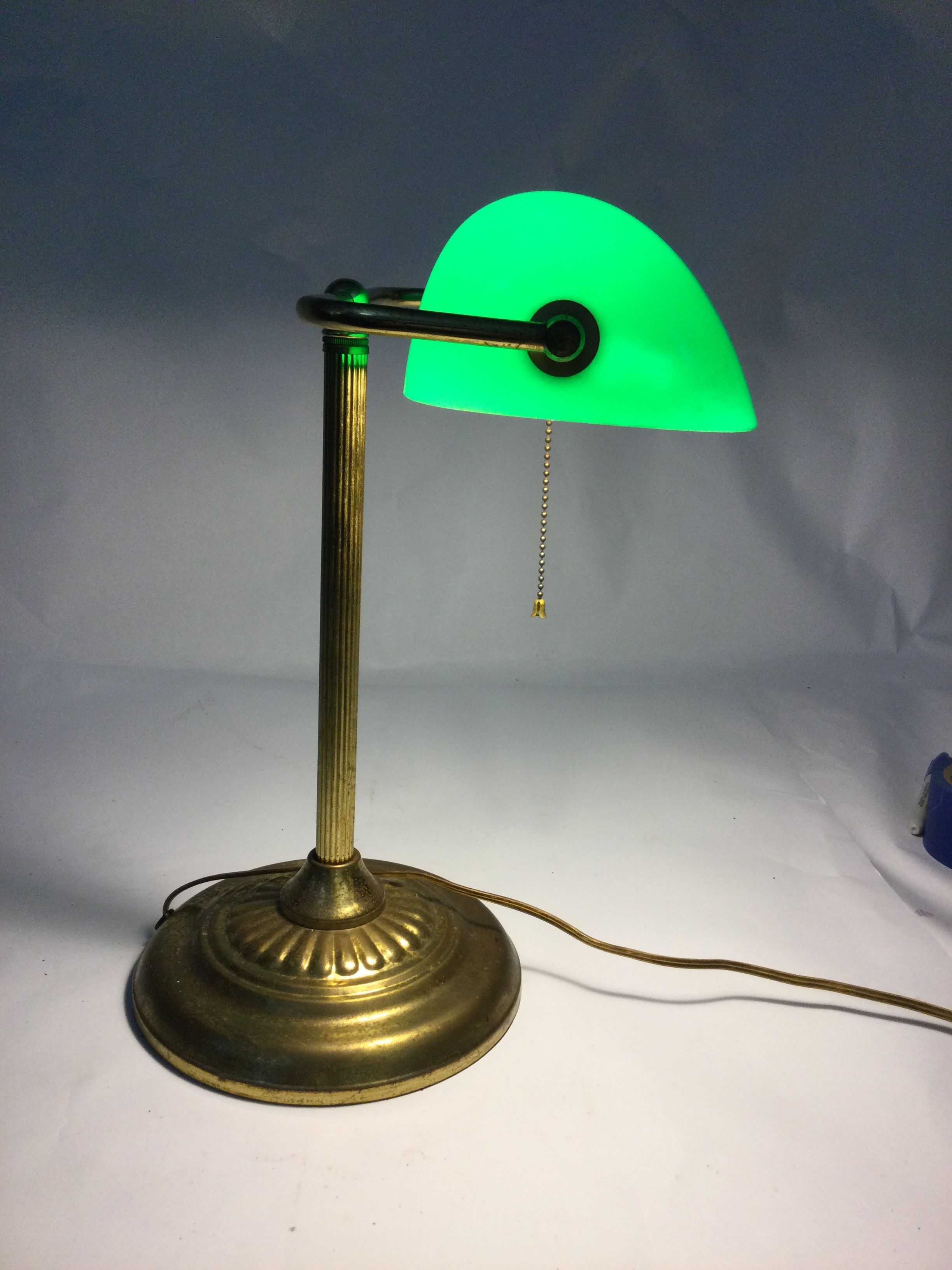 Vintage Bankers Lamp Emerald Green Glass Shade
