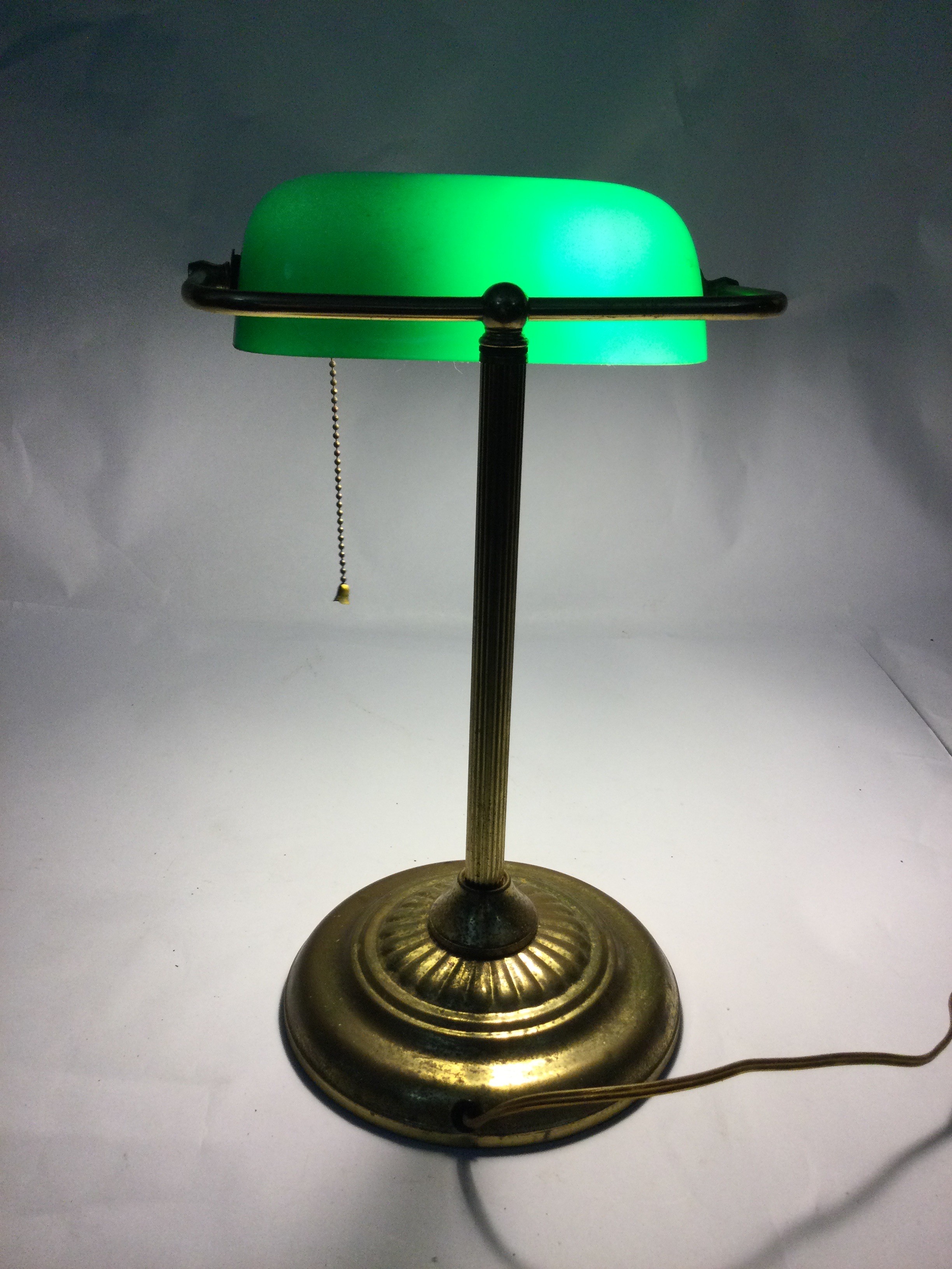 Vintage Bankers Lamp Emerald Green Glass Shade