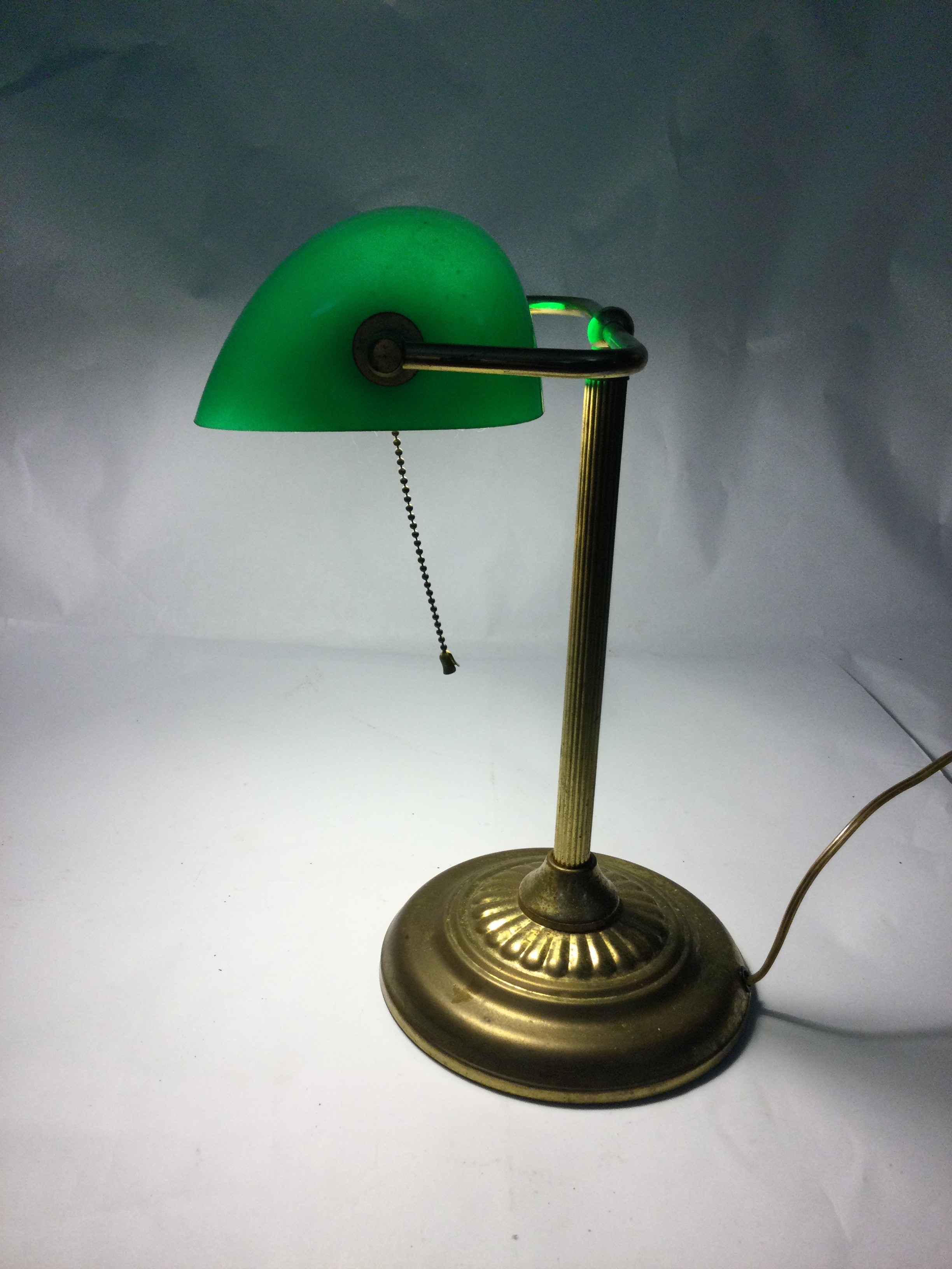 Vintage Bankers Lamp Emerald Green Glass Shade