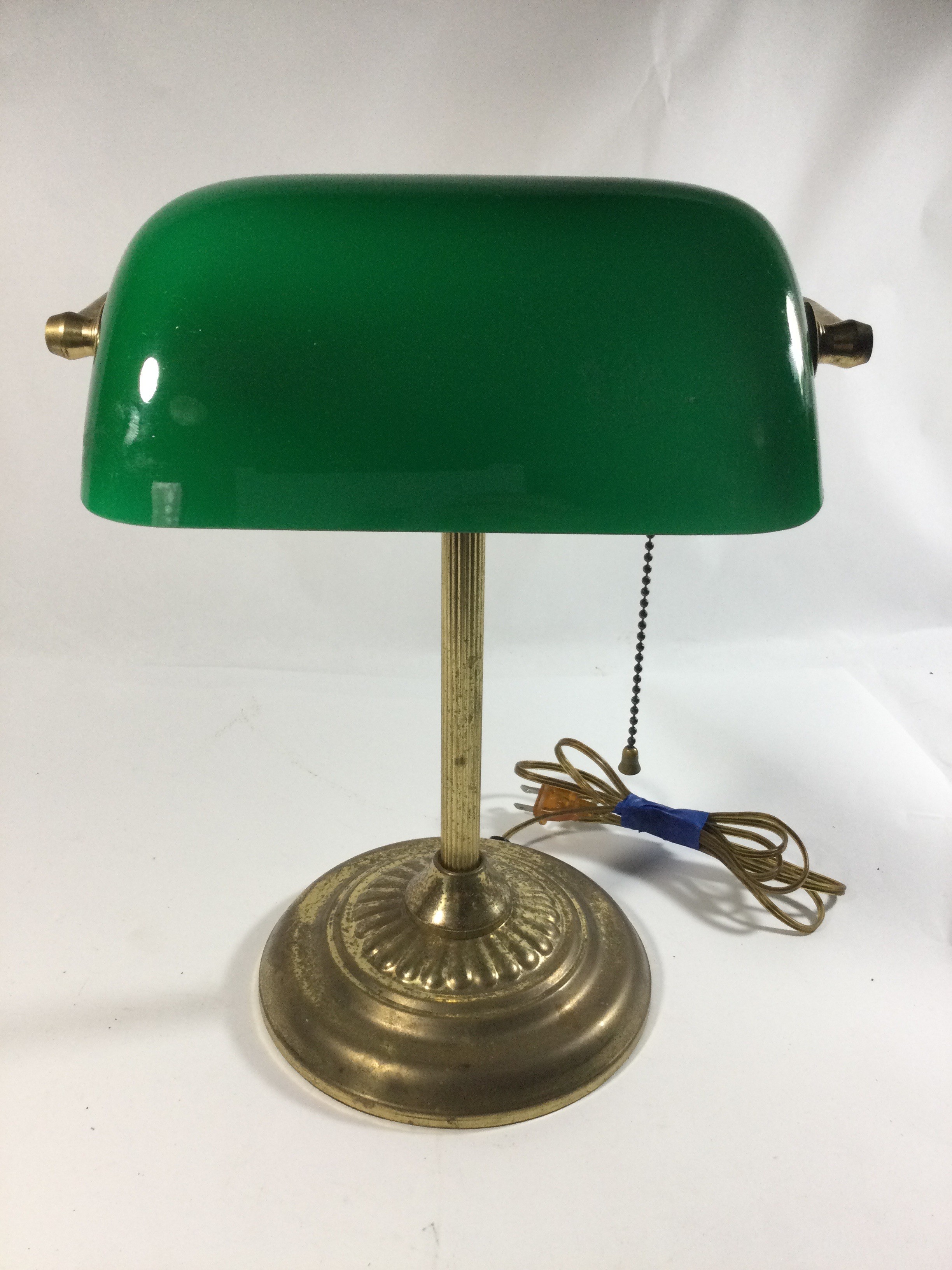 Vintage Bankers Lamp Emerald Green Glass Shade
