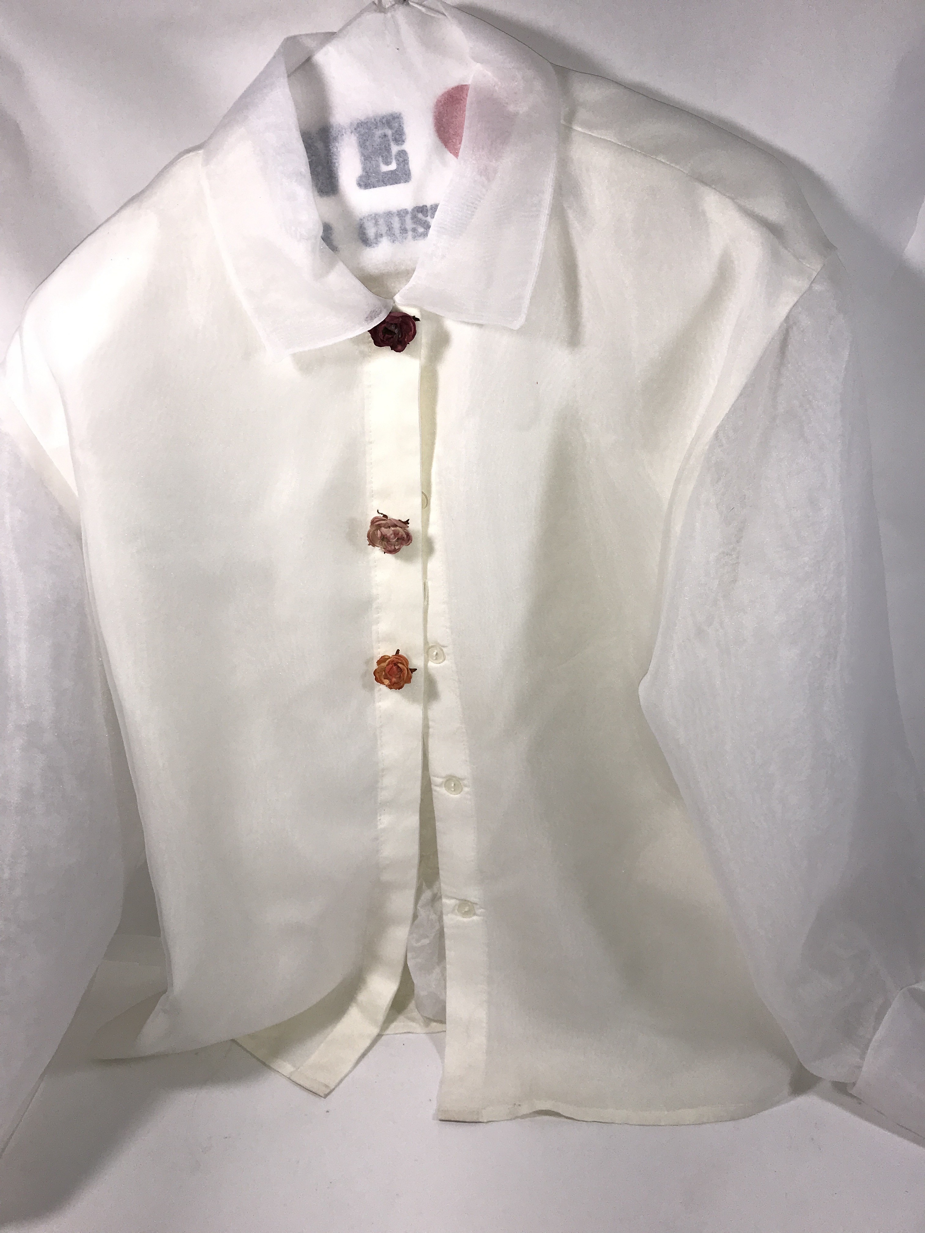 Vintage Decorative Button Sheer Sleeve Shirt
