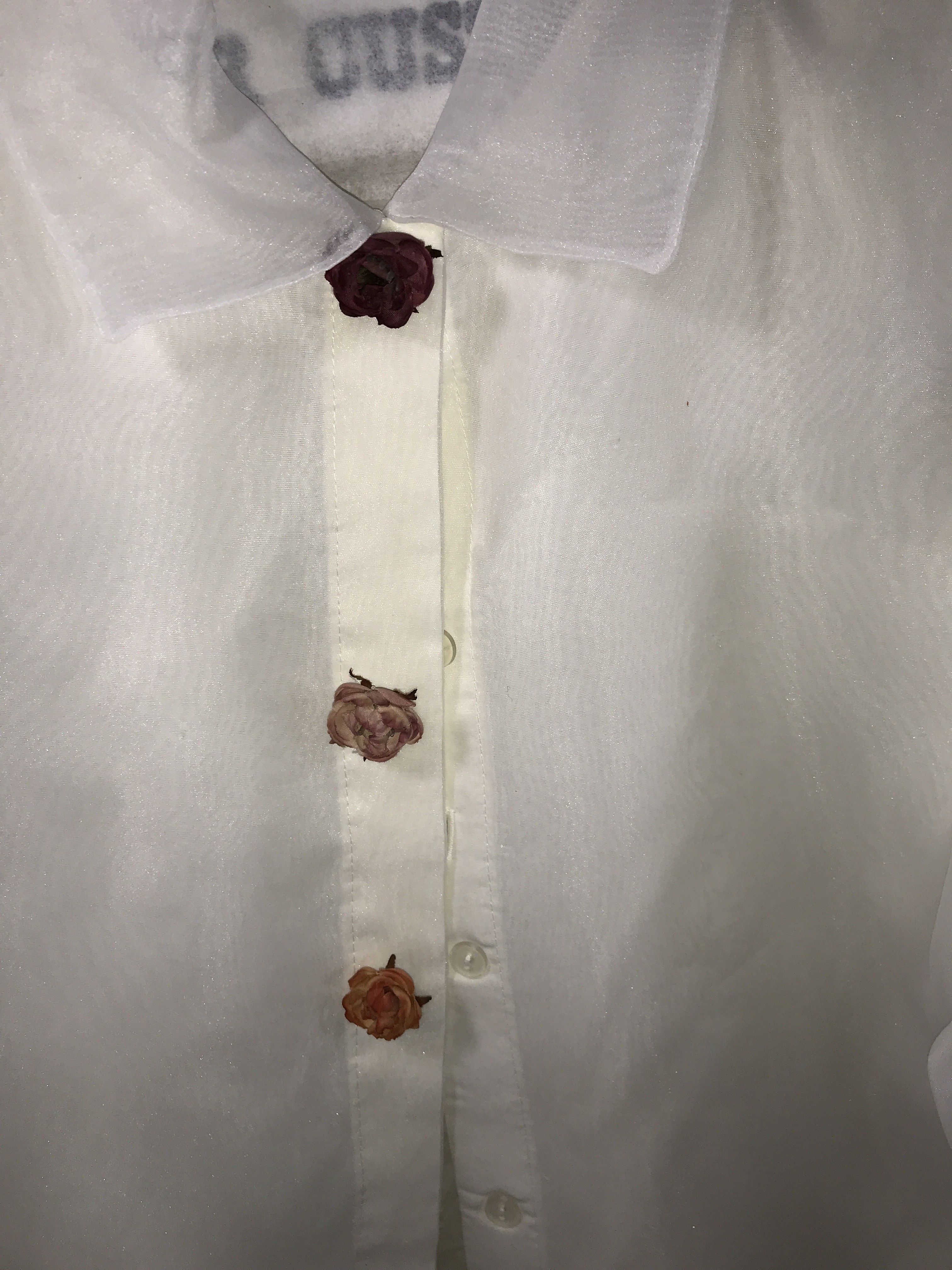 Vintage Decorative Button Sheer Sleeve Shirt