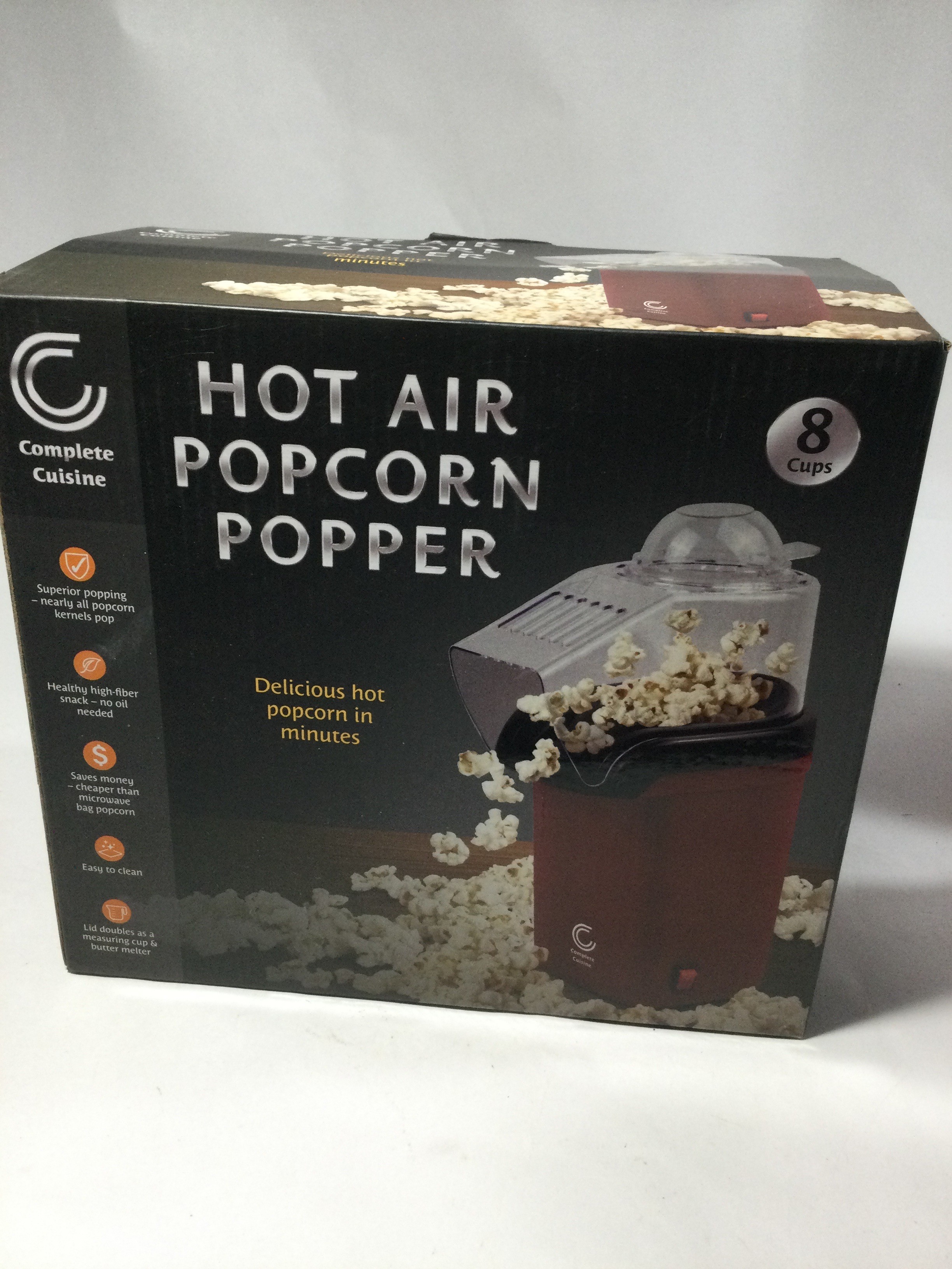 Hot air popcorn popper by complete cuisine ,box