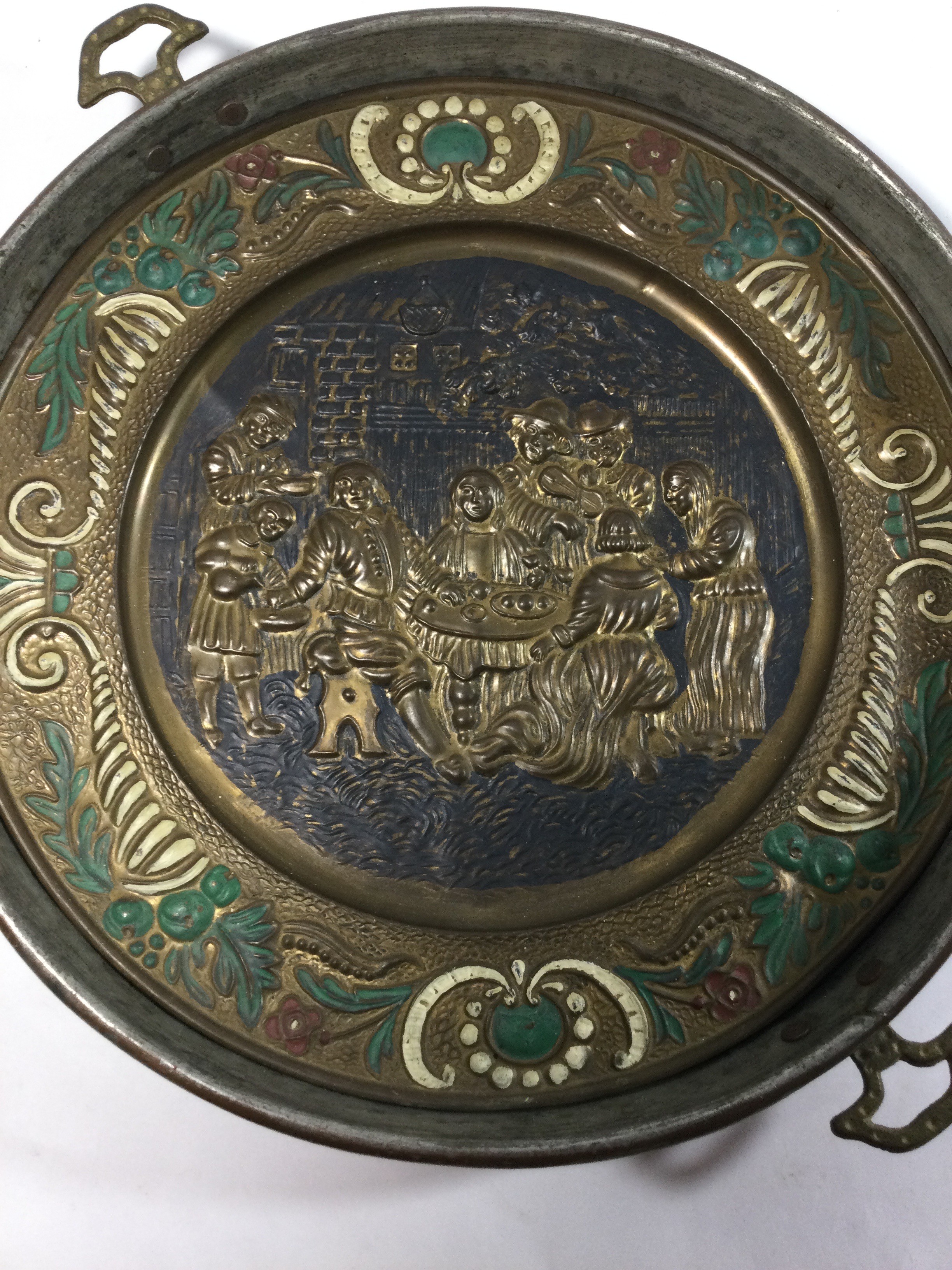 Antique Tinned Copper & Brass Handled Pan