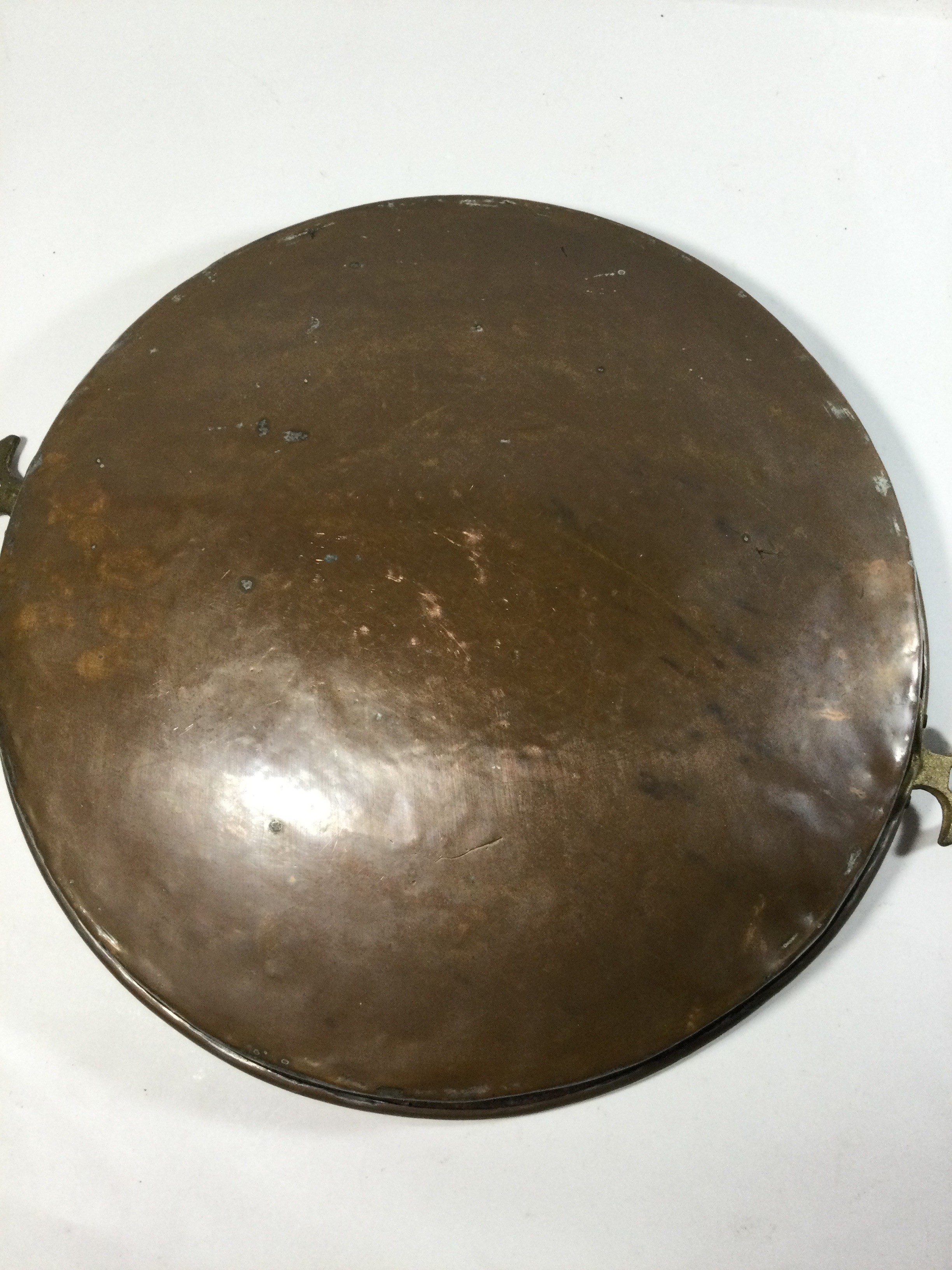 Antique Tinned Copper & Brass Handled Pan