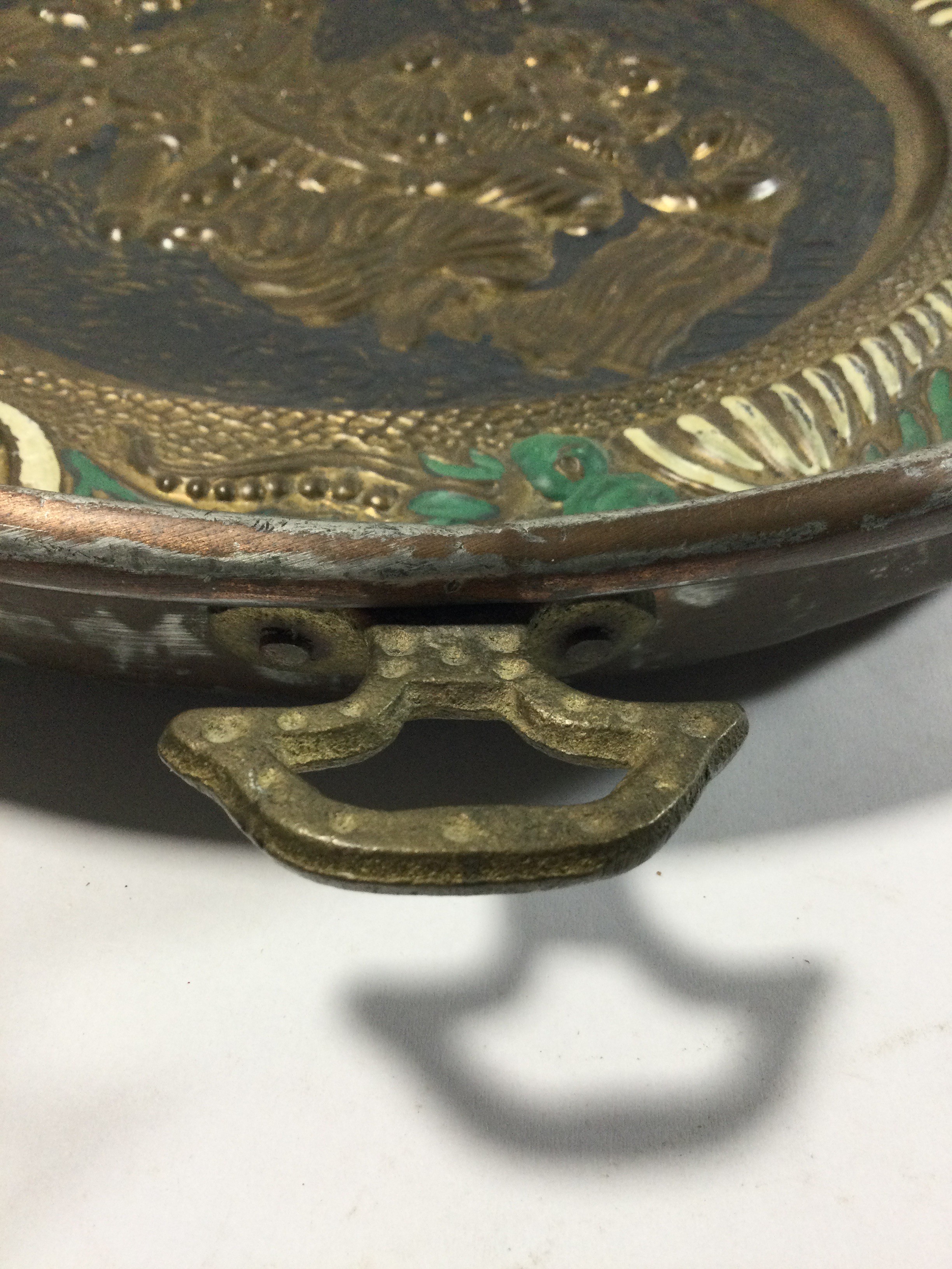 Antique Tinned Copper & Brass Handled Pan
