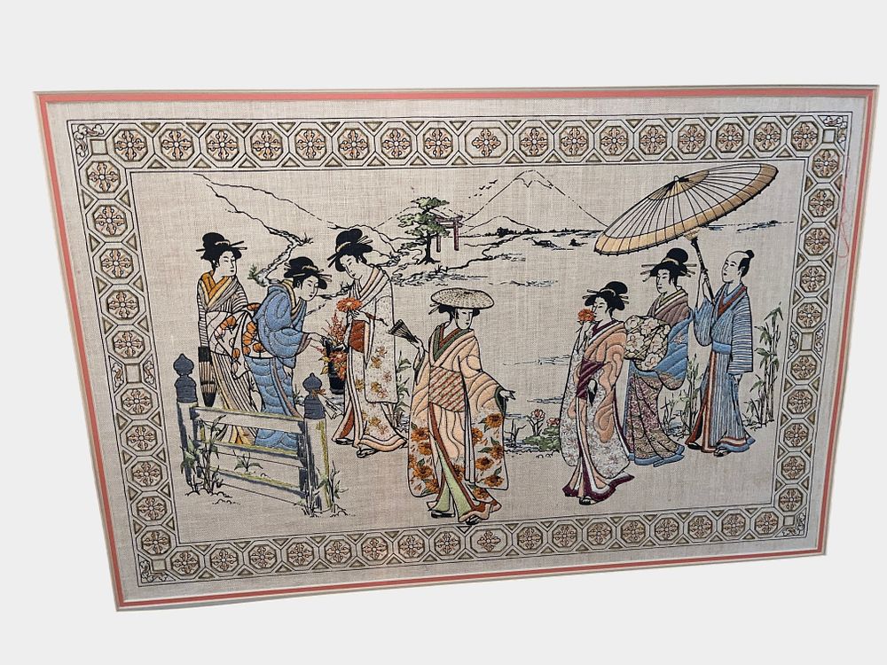 Lot 404: Japanese Showa Era Silk Needlework Embroidery Art