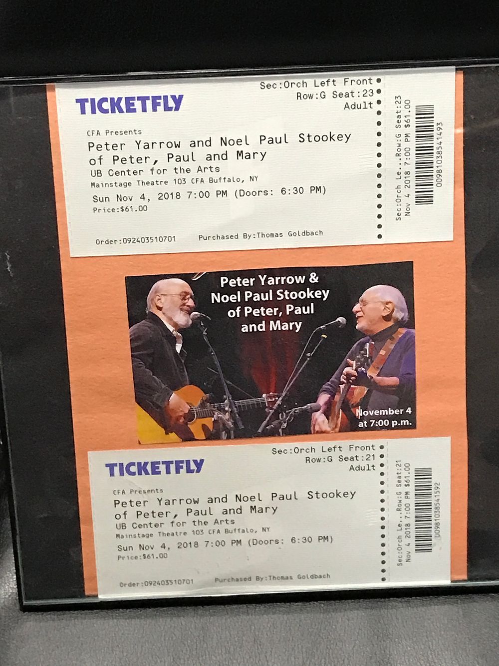 Lot 513: Peter, Paul & Mary Framed Concert Tickets
