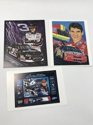 Lot 59: Sam Bass Illustration Cards (3) NASCAR