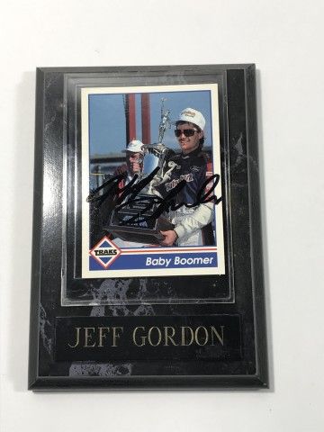Lot 589: Autographed Jeff Gordon Baby Boomer Card Plaque