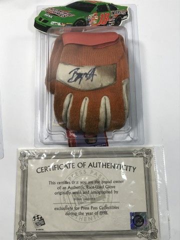 Lot 590: Race Used Signed Bobby Labonte Gloves