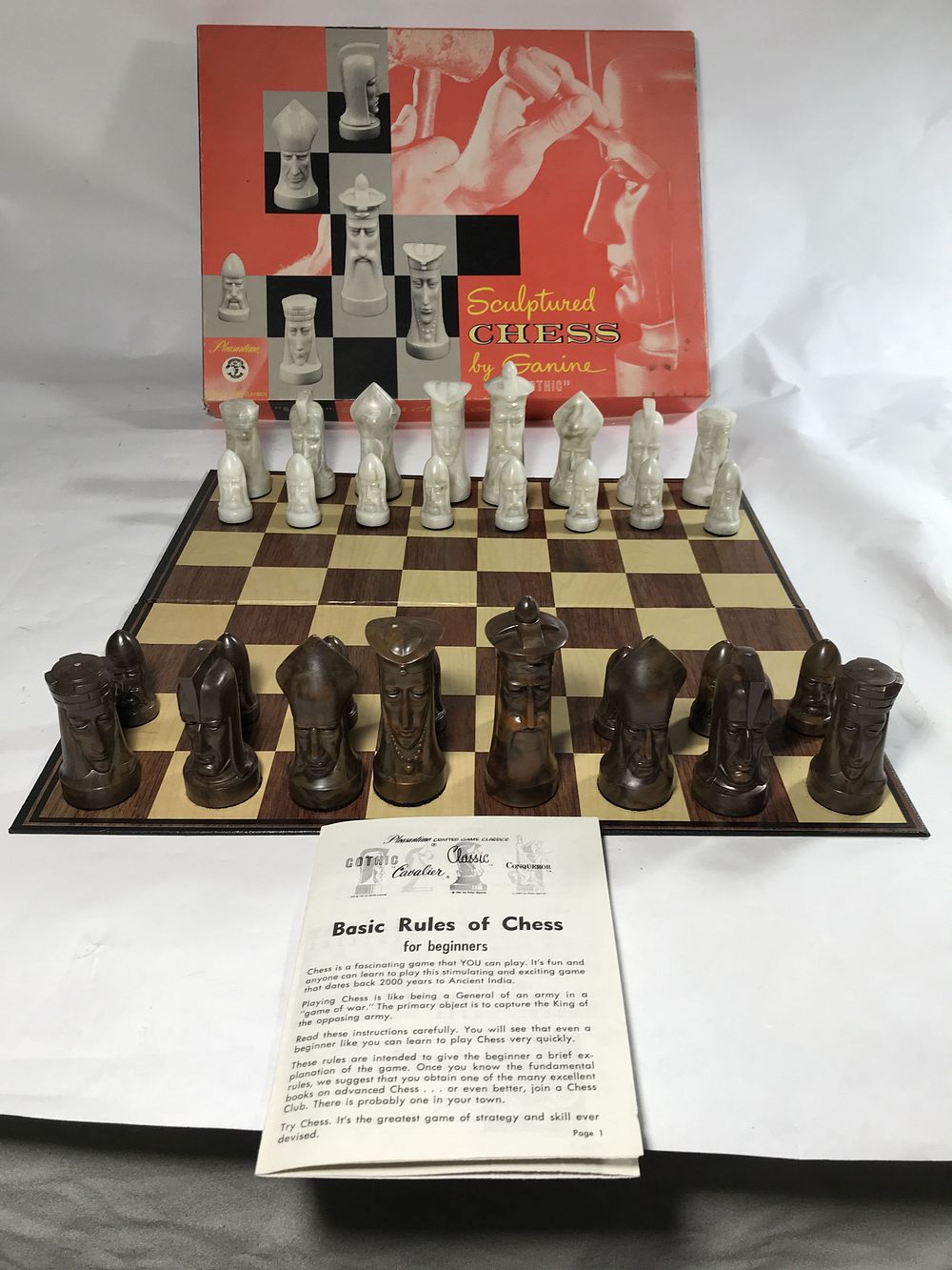 Lot 76: Sculptured Gothic Chess Board & Game Pieces